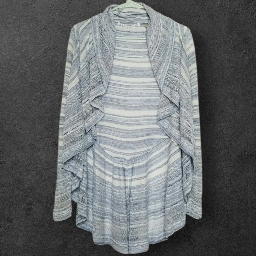 NWOT Anthropologie Knitted & Knotted Blue Striped Waterfall Cardigan Boho Size S